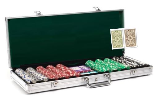 Kem Poker Chip Set: 500 11.5 Gram Dice Chips, Green / Brown Kem Casino Decks in Aluminum Case main image